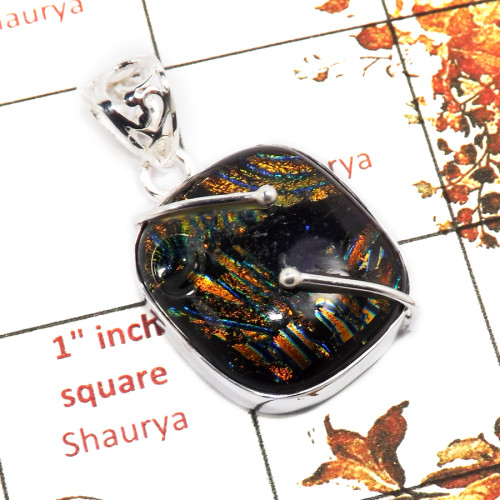 Dichroic Glass B - ISP652-Awesome Dichroic Glass Gemstone Plain Setting Pendant 925 Sterling Silver Jewellery