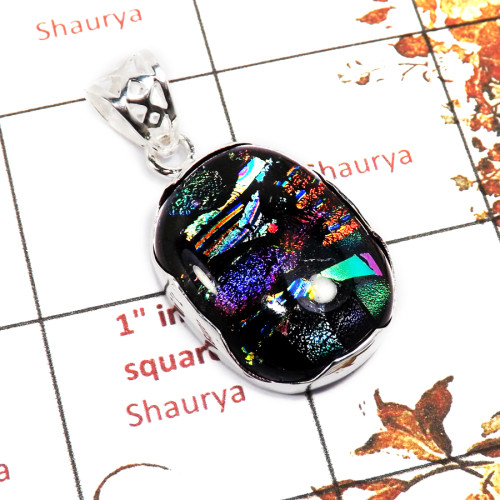 Dichroic Glass C - ISP652-Awesome Dichroic Glass Gemstone Plain Setting Pendant 925 Sterling Silver Jewellery
