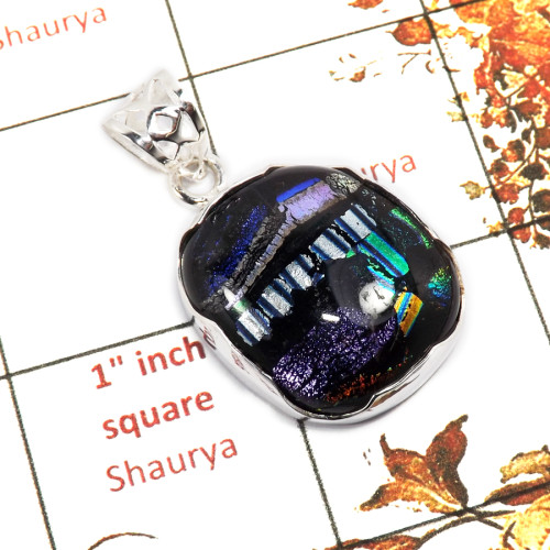 Dichroic Glass D - ISP652-Awesome Dichroic Glass Gemstone Plain Setting Pendant 925 Sterling Silver Jewellery
