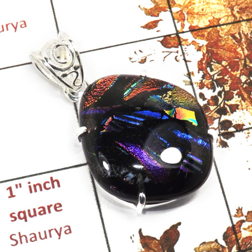 Dichroic Glass E - ISP652-Awesome Dichroic Glass Gemstone Plain Setting Pendant 925 Sterling Silver Jewellery