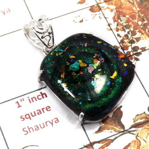 Dichroic Glass F - ISP652-Awesome Dichroic Glass Gemstone Plain Setting Pendant 925 Sterling Silver Jewellery