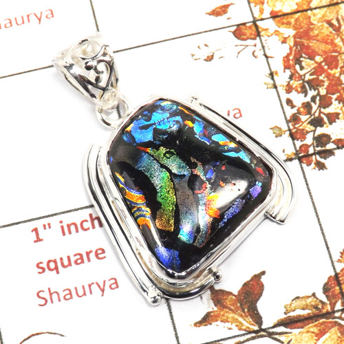 Dichroic Glass G - ISP652-Awesome Dichroic Glass Gemstone Plain Setting Pendant 925 Sterling Silver Jewellery