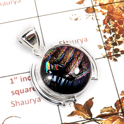 Dichroic Glass H - ISP652-Awesome Dichroic Glass Gemstone Plain Setting Pendant 925 Sterling Silver Jewellery