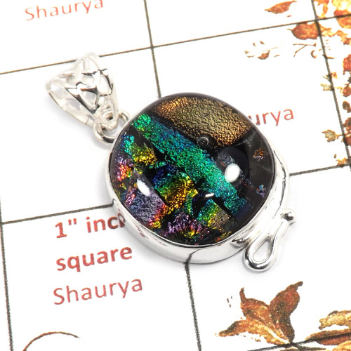Dichroic Glass I - ISP652-Awesome Dichroic Glass Gemstone Plain Setting Pendant 925 Sterling Silver Jewellery