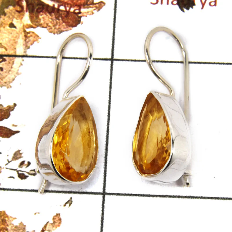 Citrine Cut B - SPE821-Indian Company Made Cut Gemstone Earrings 925 Sterling Silver Plain Setting Citrine Cut B - SPE821-Indian Company Made Cut Gemstone Earrings 925 Sterling Silver Plain Setting