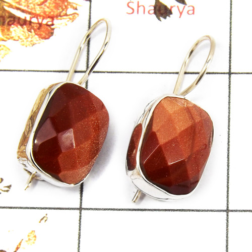 Sandstone Cut C - SPE821-Indian Company Made Cut Gemstone Earrings 925 Sterling Silver Plain Setting