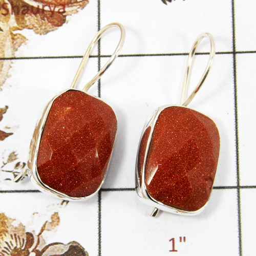 Sandstone Cut D - SPE821-Indian Company Made Cut Gemstone Earrings 925 Sterling Silver Plain Setting