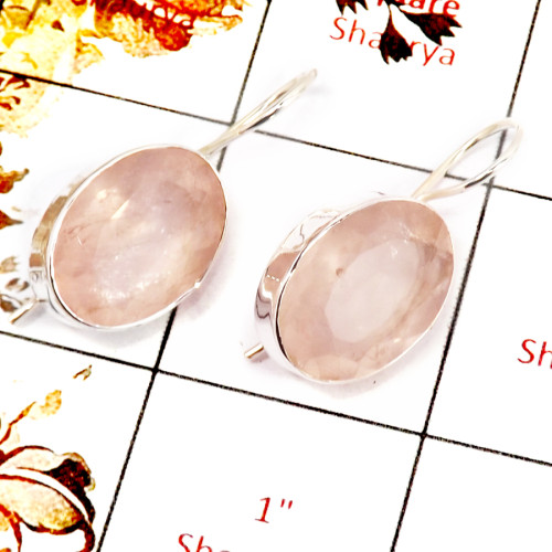 Rose Quartz Cut E - SPE821-Indian Company Made Cut Gemstone Earrings 925 Sterling Silver Plain Setting