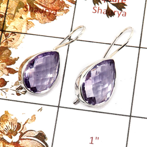 Amethyst Cut O - SPE821-Indian Company Made Cut Gemstone Earrings 925 Sterling Silver Plain Setting