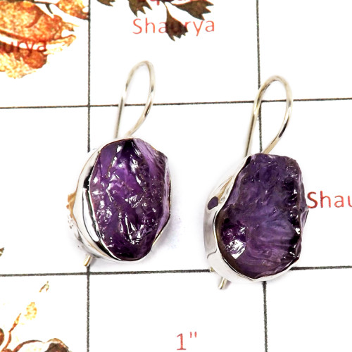 Amethyst Rough O - SPE819-Pretty Look Rough Stone Earrings 925 Sterling Silver Plain Setting Handmade Collection