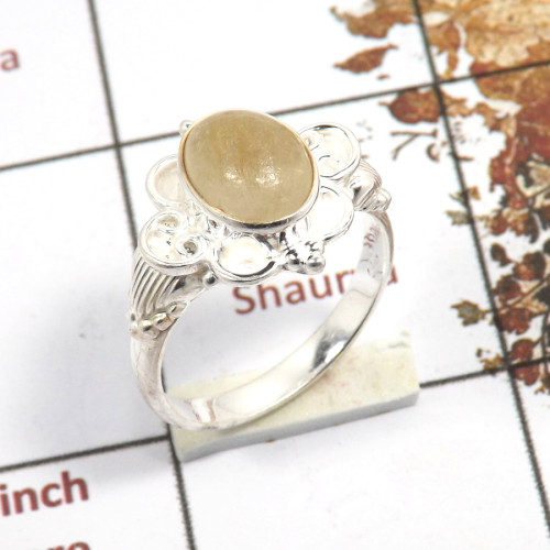 Golden Rutile Cab A - RBS859-Indian Company Made Light Weight Ring Cab Gemstone 925 Sterling Silver