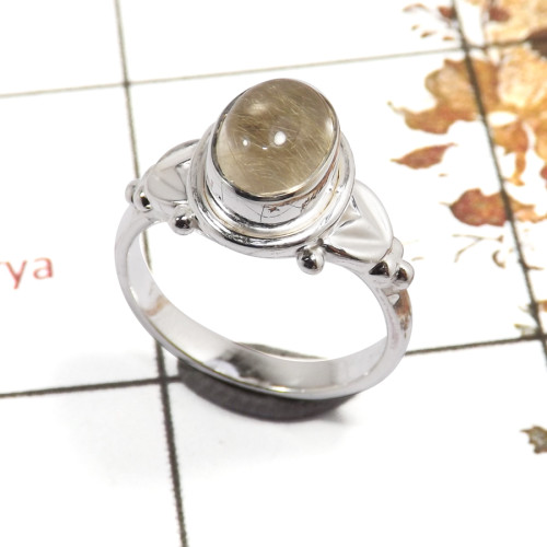Golden Rutile Cab E - RBS859-Indian Company Made Light Weight Ring Cab Gemstone 925 Sterling Silver