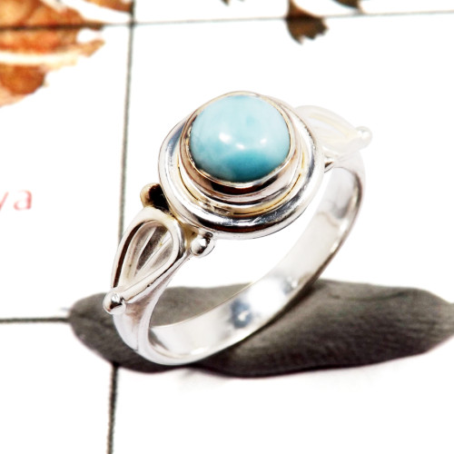 Larimar Cab G - RBS859-Indian Company Made Light Weight Ring Cab Gemstone 925 Sterling Silver