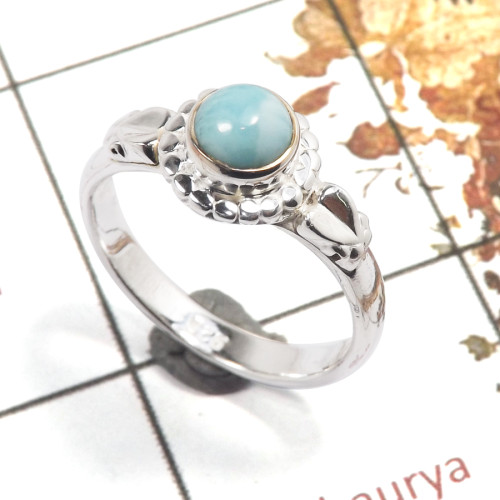 Larimar Cab H - RBS859-Indian Company Made Light Weight Ring Cab Gemstone 925 Sterling Silver