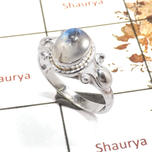 Rainbow Moonstone Cab I - RBS859-Indian Company Made Light Weight Ring Cab Gemstone 925 Sterling Silver