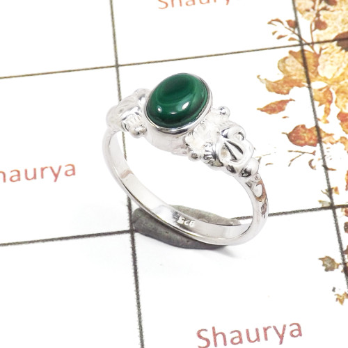 Malachite Cab A - RBS858-Solid 925 Sterling Silver Cab Gemstone Light Weight Ring Handmade Collection