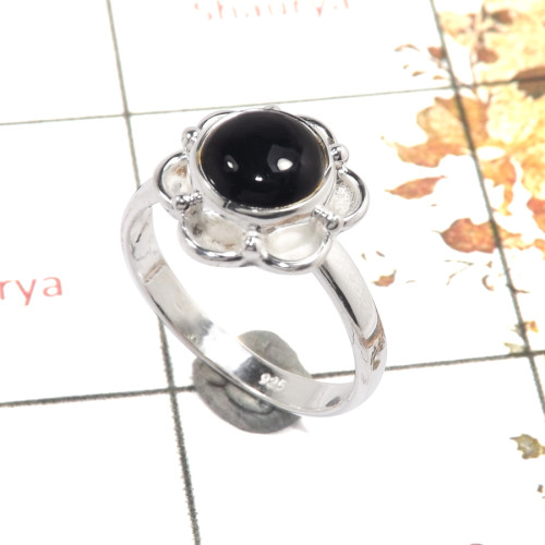 Black Onyx Cab C - RBS858-Solid 925 Sterling Silver Cab Gemstone Light Weight Ring Handmade Collection
