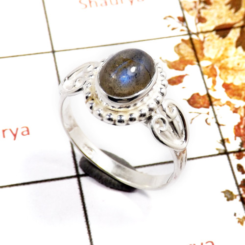 Labradorite Cab D - RBS858-Solid 925 Sterling Silver Cab Gemstone Light Weight Ring Handmade Collection