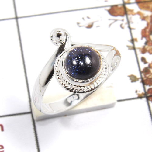 Blue Sunstone Cab E - RBS858-Solid 925 Sterling Silver Cab Gemstone Light Weight Ring Handmade Collection