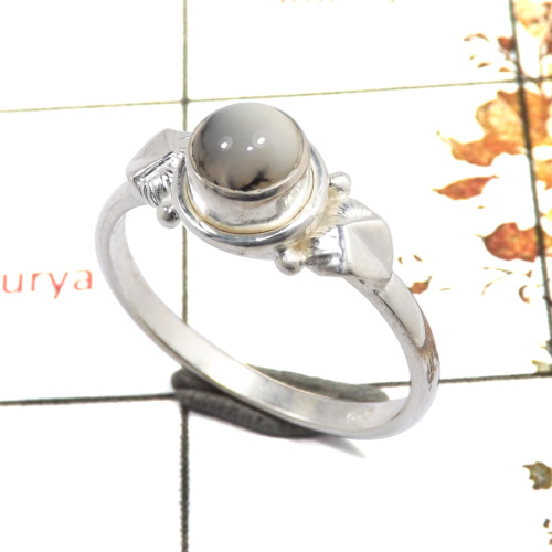 Dendritic Agate Cab J - RBS858-Solid 925 Sterling Silver Cab Gemstone Light Weight Ring Handmade Collection