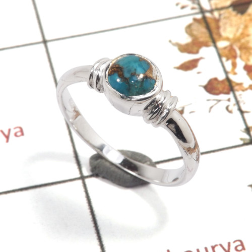 Blue Copper Turquoise Cab K - RBS858-Solid 925 Sterling Silver Cab Gemstone Light Weight Ring Handmade Collection