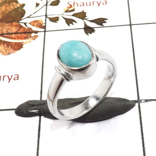Larimar Cab O - RBS858-Solid 925 Sterling Silver Cab Gemstone Light Weight Ring Handmade Collection