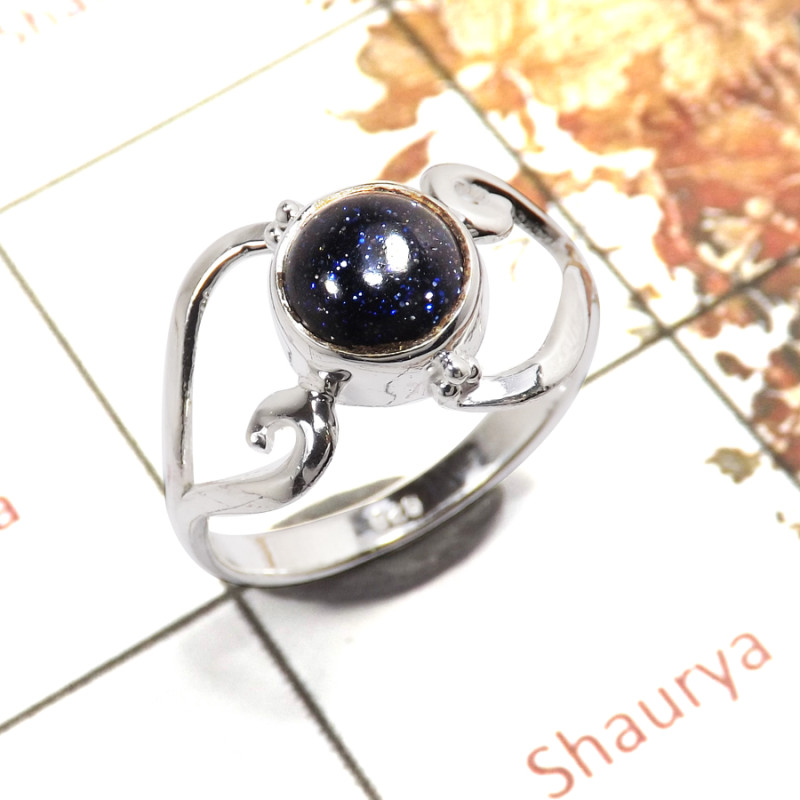 Blue Sandstone Cab A - RBS857-Exclusive Light Weight Cab Gemstone Ring 925 Sterling Silver Handmade Design
