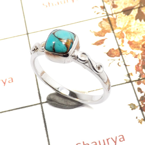 Blue Copper Turquoise Cab B - RBS857-Exclusive Light Weight Cab Gemstone Ring 925 Sterling Silver Handmade Design
