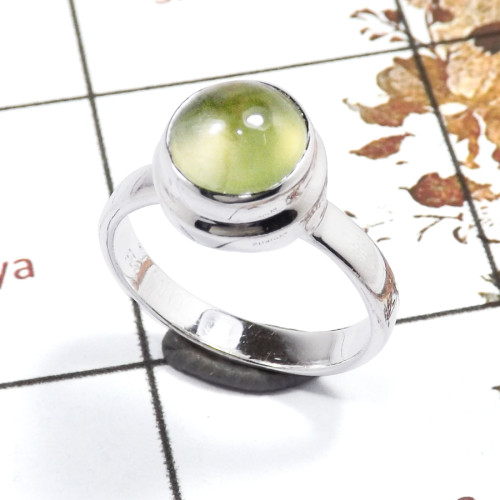 Prehnite Cab G - RBS857-Exclusive Light Weight Cab Gemstone Ring 925 Sterling Silver Handmade Design
