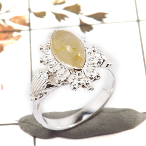 Golden Rutile Cab K - RBS857-Exclusive Light Weight Cab Gemstone Ring 925 Sterling Silver Handmade Design