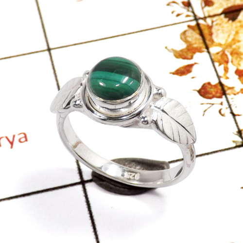 Malachite Cab O - RBS857-Exclusive Light Weight Cab Gemstone Ring 925 Sterling Silver Handmade Design