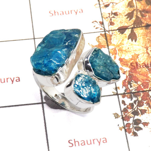 Apatite Rough B - SRR983-Amazing Rough Gemstone Ring 925 Sterling Silver Handmade Collection