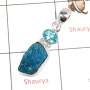 Apatite Rough & Blue Topaz Cut A - ISP650-Newly Handmade Rough Stone Pendant 925 Sterling Silver Plain Setting