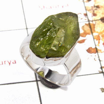 Peridot Rough B - SRR981-Party Wear Rough Gemstone Ring 925 Sterling Silver Plain Setting Collection