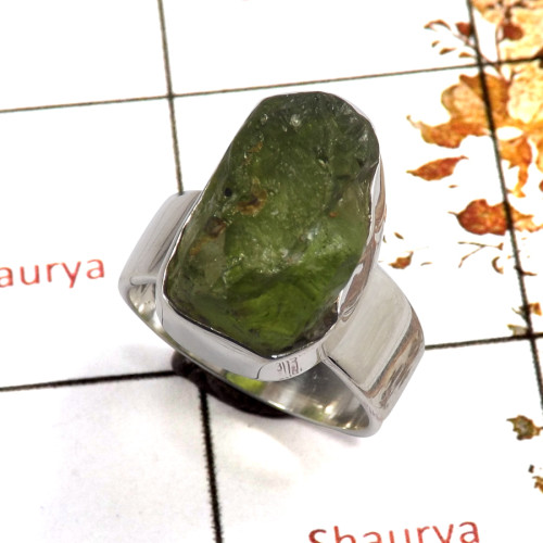 Peridot Rough O - SRR981-Party Wear Rough Gemstone Ring 925 Sterling Silver Plain Setting Collection