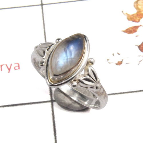Rainbow Moonstone Cab F - RBS855-New Design Solid 925 Sterling Silver Ring Made Natural Cab Gemstone