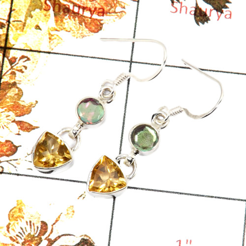 Rainbow Mystic & Citrine Cut C - SPE818-Solid 925 Sterling Silver Earrings Plain Setting Cut Gemstone Handmade Design