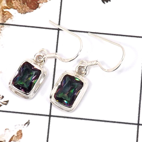 Mystic Cut A - SPE817-Party Wear Solid 925 Sterling Silver Plain Setting Earrings Cut Gemstone Handmade India