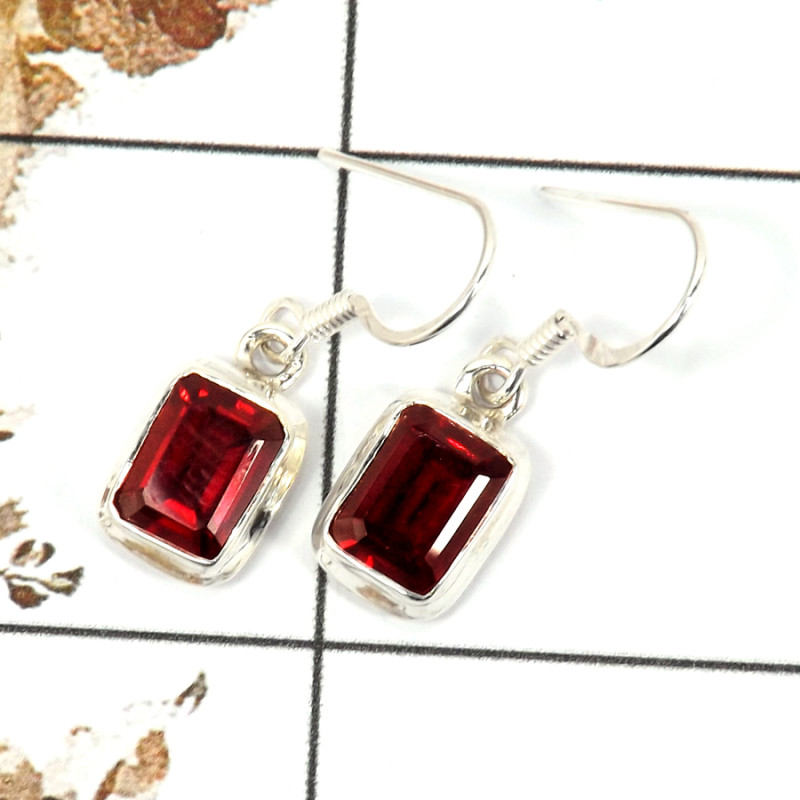 Garnet Cut E - SPE817-Party Wear Solid 925 Sterling Silver Plain Setting Earrings Cut Gemstone Handmade India