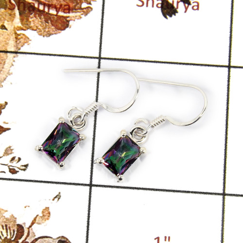 Mystic Cut A - SPE816-Amazing Cut Gemstone Light Weight Earrings 925 Sterling Silver Plain Setting