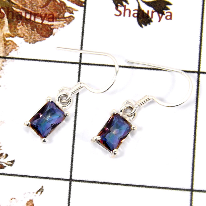 Mystic Cut B - SPE816-Amazing Cut Gemstone Light Weight Earrings 925 Sterling Silver Plain Setting