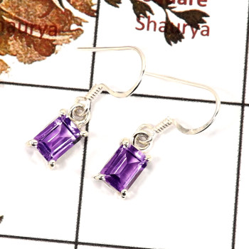 Amethyst Cut C - SPE816-Amazing Cut Gemstone Light Weight Earrings 925 Sterling Silver Plain Setting