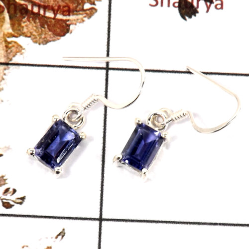 Iolite Cut D - SPE816-Amazing Cut Gemstone Light Weight Earrings 925 Sterling Silver Plain Setting