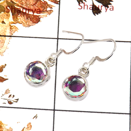 Rainbow Mystic Cut B - SPE815-Indian Company Made Cut Gemstone Earrings Solid 925 Sterling Silver