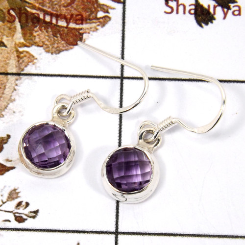 Amethyst Cut D - SPE815-Indian Company Made Cut Gemstone Earrings Solid 925 Sterling Silver