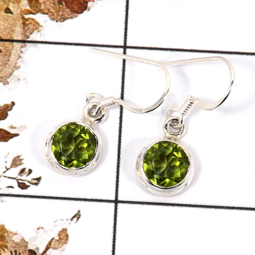 Peridot Cut O - SPE815-Indian Company Made Cut Gemstone Earrings Solid 925 Sterling Silver