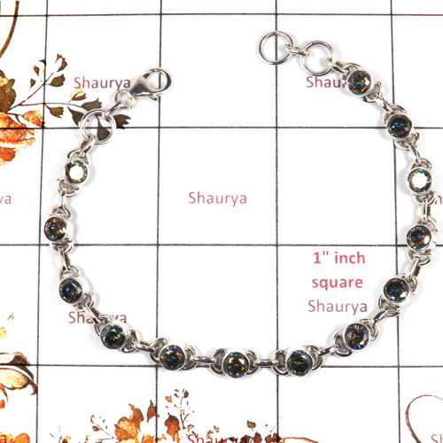 Mystic Cut B - SPB903-Solid 925 Sterling Silver Plain Setting Bracelet Cut Gemstone Wholesale India