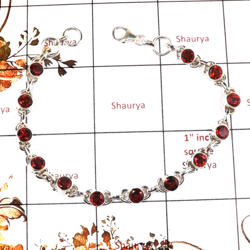 Garnet Cut C - SPB903-Solid 925 Sterling Silver Plain Setting Bracelet Cut Gemstone Wholesale India