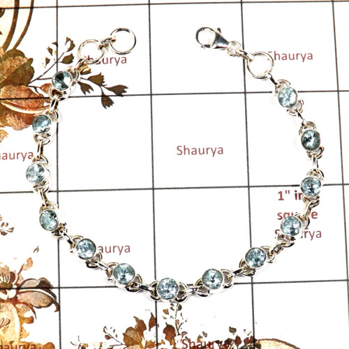 Blue Topaz Cut E - SPB903-Solid 925 Sterling Silver Plain Setting Bracelet Cut Gemstone Wholesale India