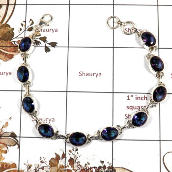 Mystic Cut A - SPB902-Party Look Cut Gemstone Plain Setting Bracelet 925 Sterling Silver Wholesale Collection